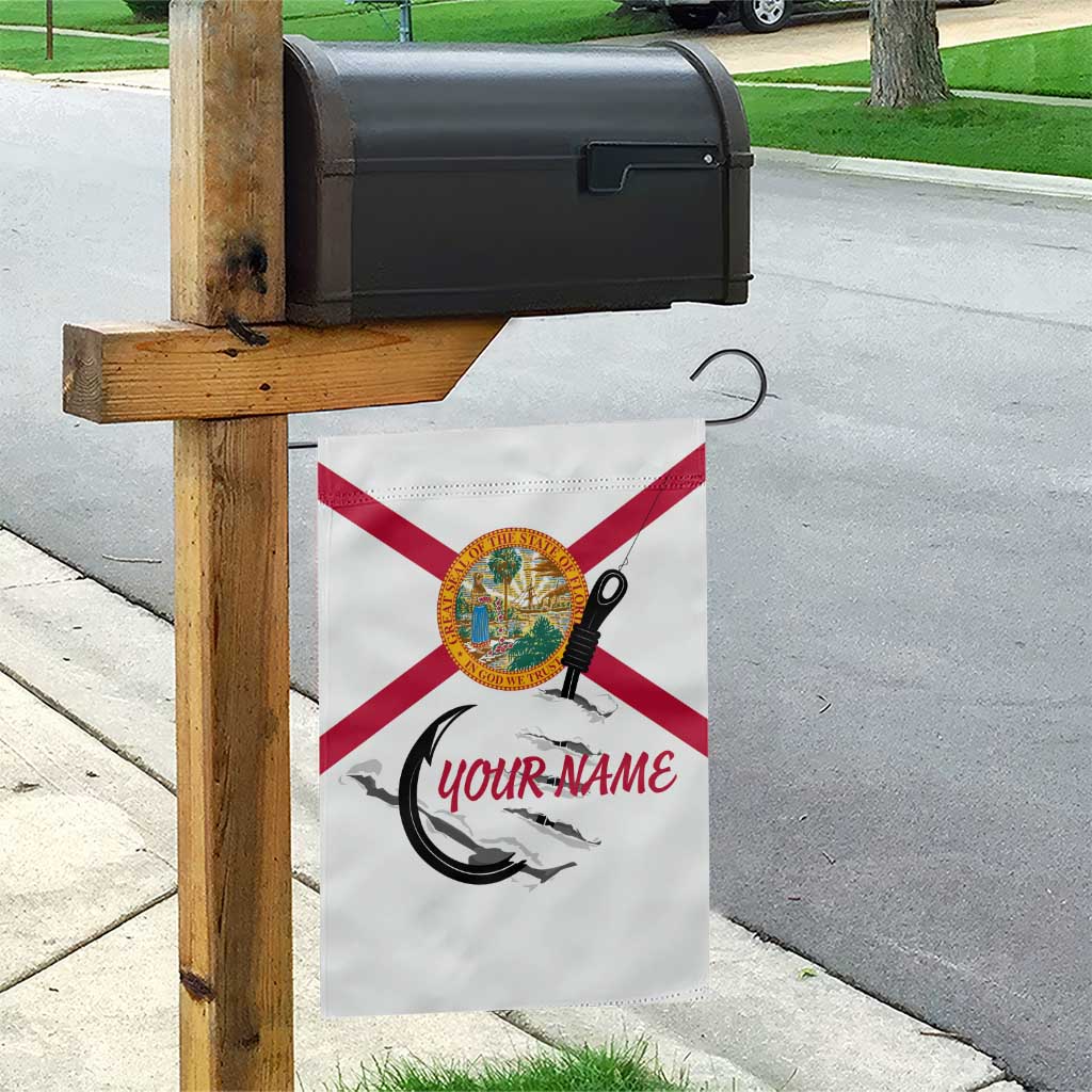 Flag Florida Fishing Garden Flag Fish Hook Rip Detail and Custom Name Red Accent Design - Wonder Print Shop