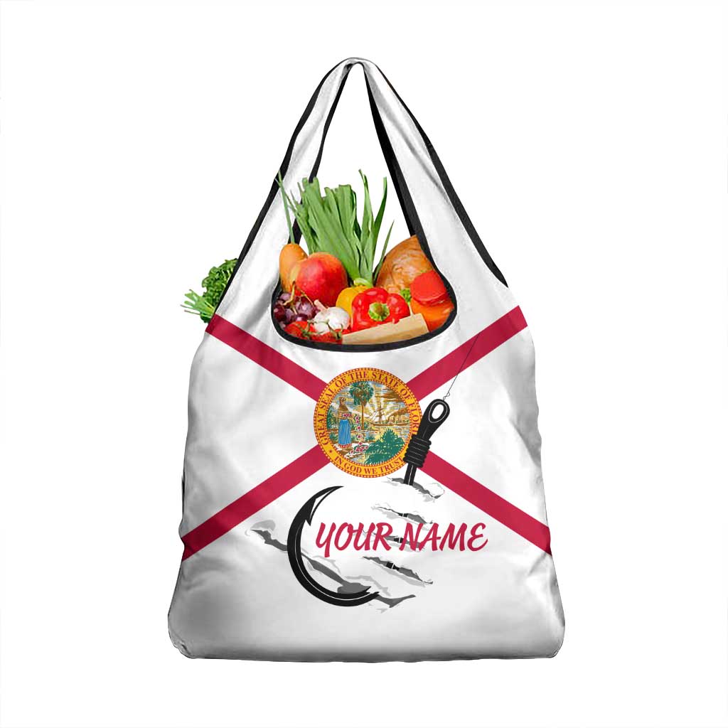 Flag Florida Fishing Grocery Bag Fish Hook Rip Detail and Custom Name Red Accent Design - Wonder Print Shop