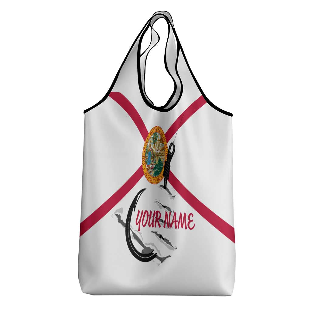 Flag Florida Fishing Grocery Bag Fish Hook Rip Detail and Custom Name Red Accent Design - Wonder Print Shop