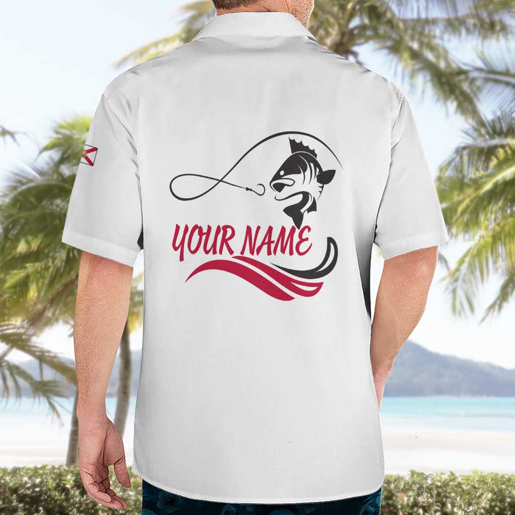 Flag Florida Fishing Hawaiian Shirt Fish Hook Rip Detail and Custom Name Red Accent Design - Wonder Print Shop