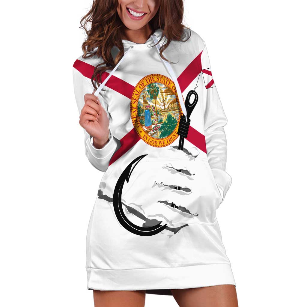 Flag Florida Fishing Hoodie Dress Fish Hook Rip Detail and Custom Name Red Accent Design - Wonder Print Shop