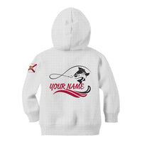 Flag Florida Fishing Kid Hoodie Fish Hook Rip Detail and Custom Name Red Accent Design - Wonder Print Shop
