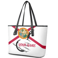 Flag Florida Fishing Leather Tote Bag Fish Hook Rip Detail and Custom Name Red Accent Design - Wonder Print Shop
