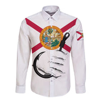 Flag Florida Fishing Long Sleeve Button Shirt Fish Hook Rip Detail and Custom Name Red Accent Design - Wonder Print Shop