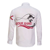 Flag Florida Fishing Long Sleeve Button Shirt Fish Hook Rip Detail and Custom Name Red Accent Design - Wonder Print Shop