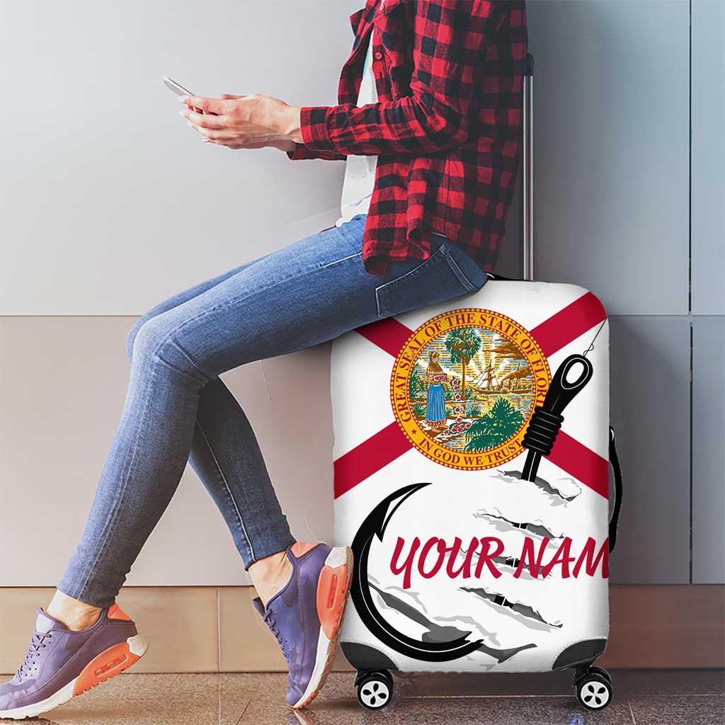 Flag Florida Fishing Luggage Cover Fish Hook Rip Detail and Custom Name Red Accent Design - Wonder Print Shop