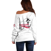 Flag Florida Fishing Off Shoulder Sweater Fish Hook Rip Detail and Custom Name Red Accent Design - Wonder Print Shop