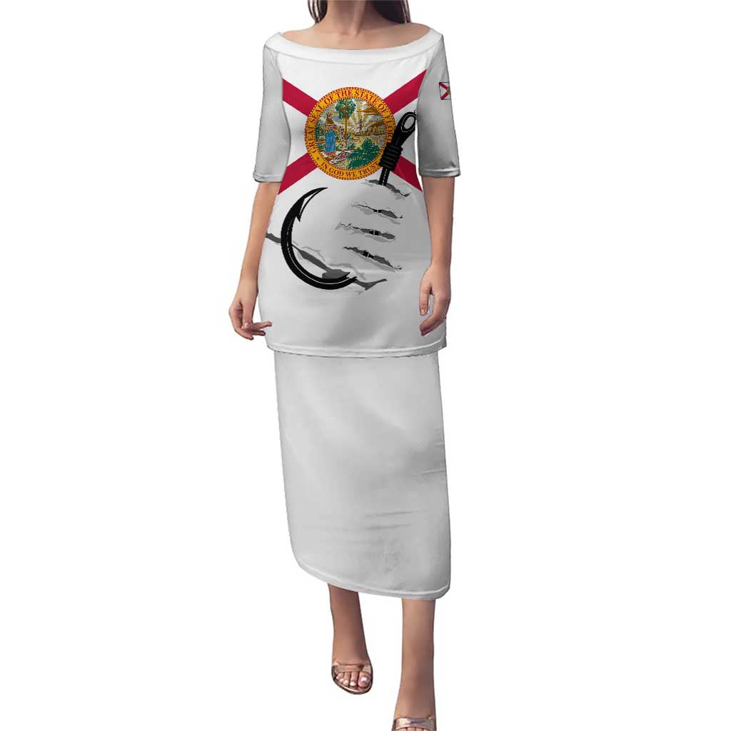 Flag Florida Fishing Puletasi Fish Hook Rip Detail and Custom Name Red Accent Design - Wonder Print Shop