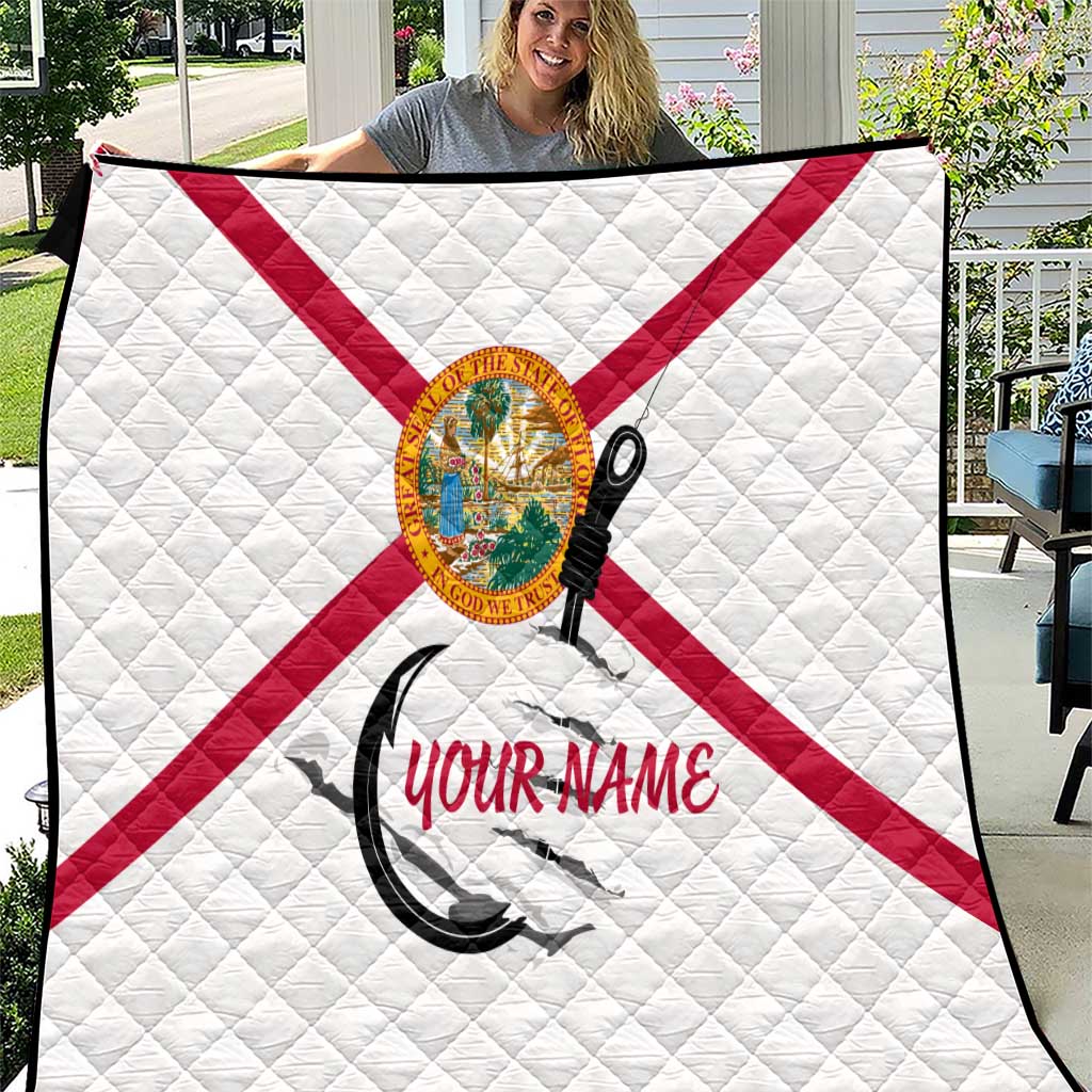 Flag Florida Fishing Quilt Fish Hook Rip Detail and Custom Name Red Accent Design - Wonder Print Shop