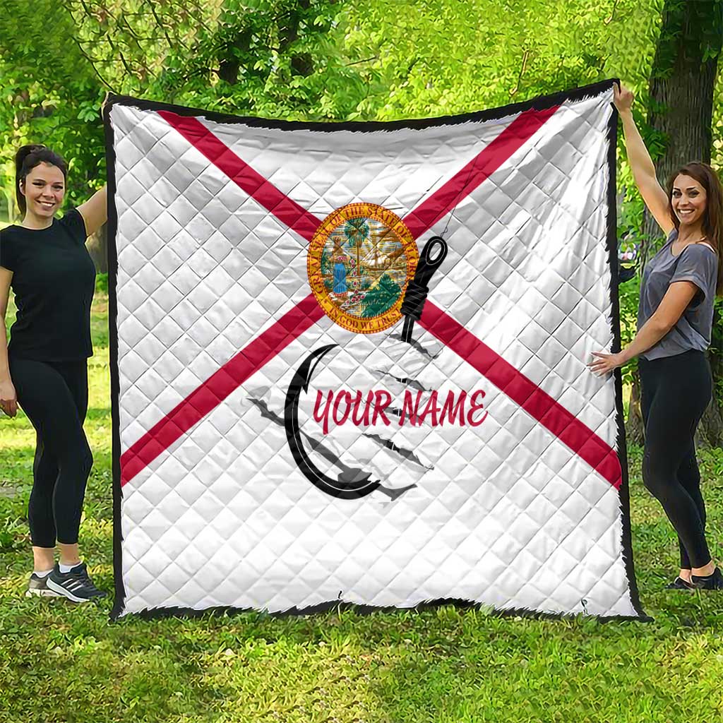 Flag Florida Fishing Quilt Fish Hook Rip Detail and Custom Name Red Accent Design - Wonder Print Shop