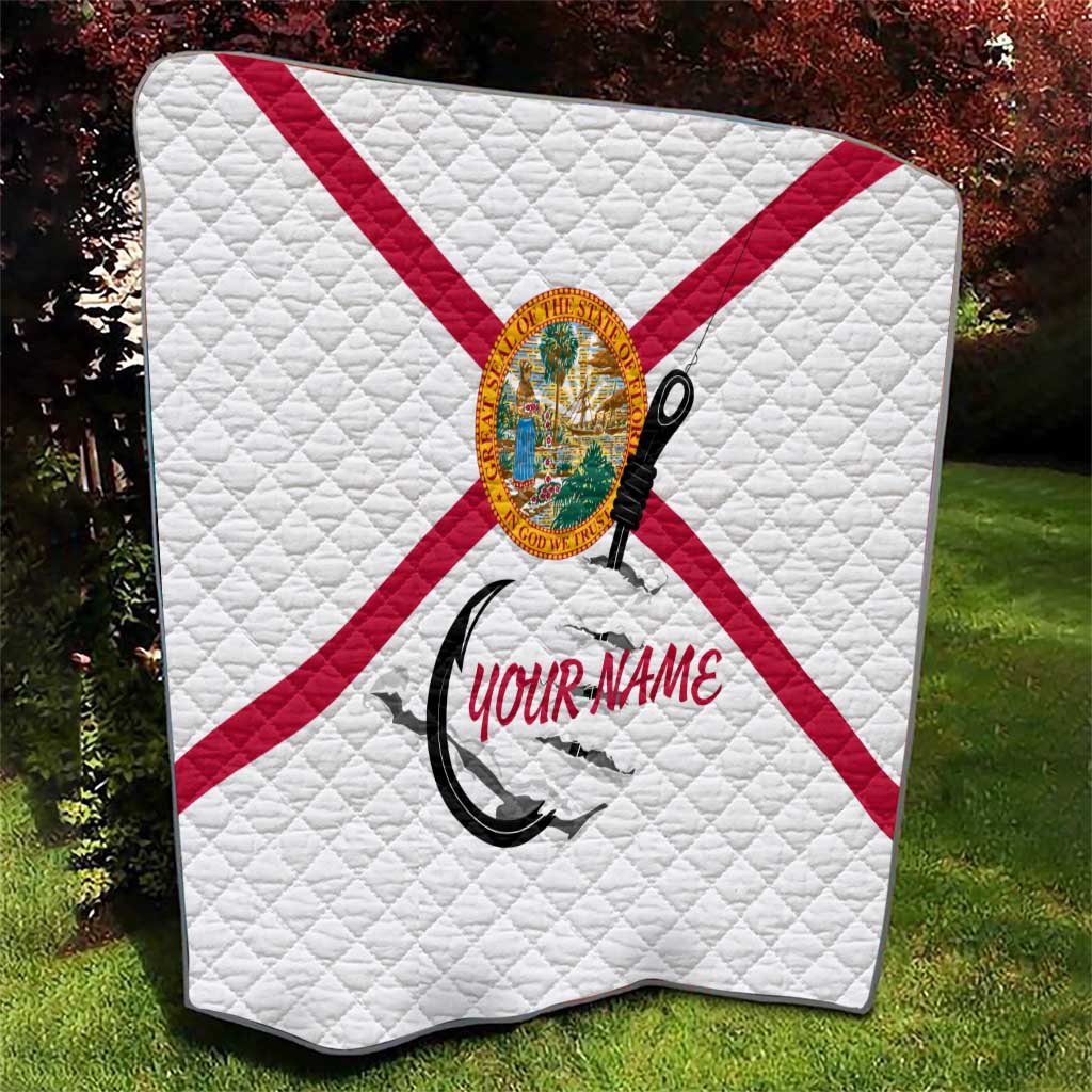 Flag Florida Fishing Quilt Fish Hook Rip Detail and Custom Name Red Accent Design - Wonder Print Shop