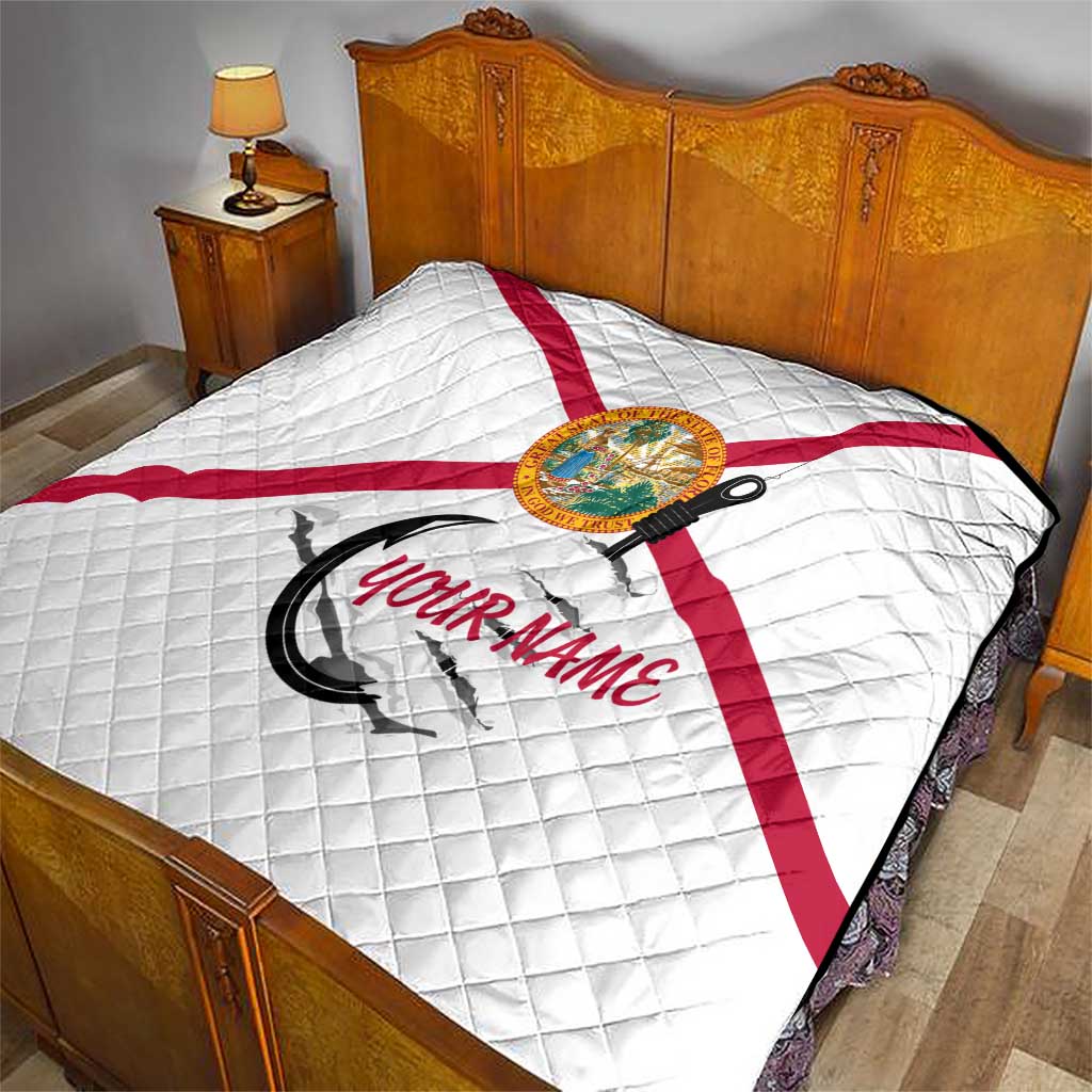 Flag Florida Fishing Quilt Fish Hook Rip Detail and Custom Name Red Accent Design - Wonder Print Shop