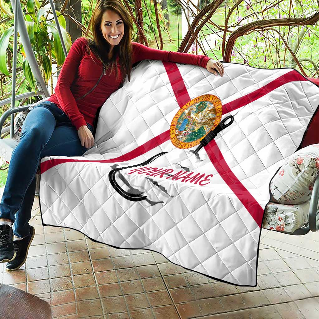 Flag Florida Fishing Quilt Fish Hook Rip Detail and Custom Name Red Accent Design - Wonder Print Shop