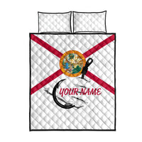 Flag Florida Fishing Quilt Bed Set Fish Hook Rip Detail and Custom Name Red Accent Design - Wonder Print Shop
