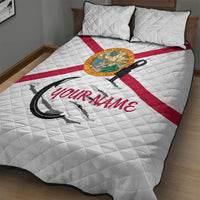 Flag Florida Fishing Quilt Bed Set Fish Hook Rip Detail and Custom Name Red Accent Design - Wonder Print Shop