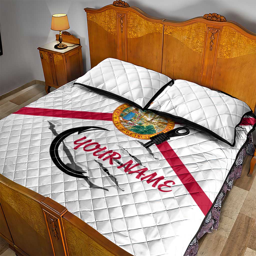 Flag Florida Fishing Quilt Bed Set Fish Hook Rip Detail and Custom Name Red Accent Design - Wonder Print Shop
