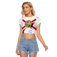 Flag Florida Fishing Raglan Cropped T Shirt Fish Hook Rip Detail and Custom Name Red Accent Design - Wonder Print Shop