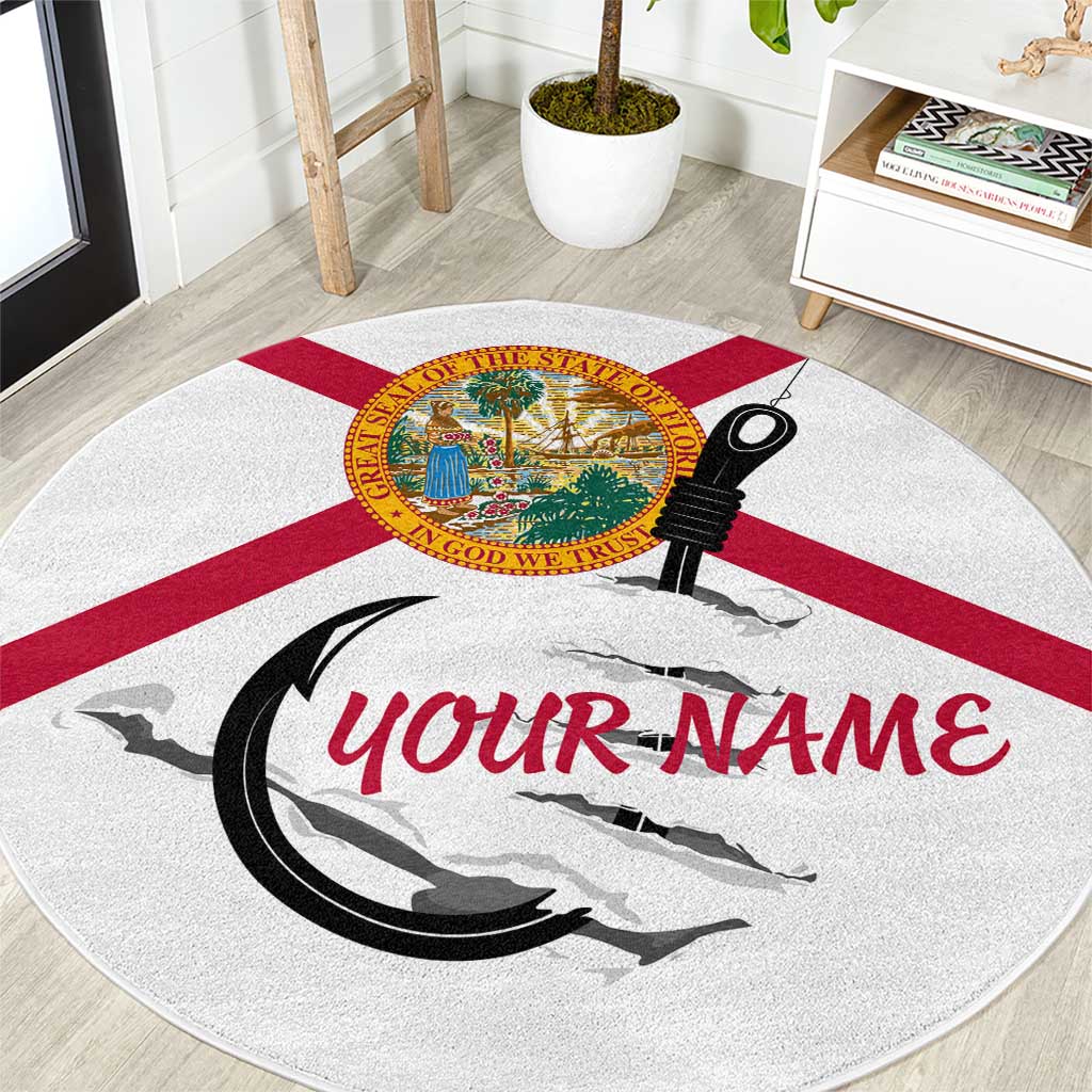 Flag Florida Fishing Round Carpet Fish Hook Rip Detail and Custom Name Red Accent Design - Wonder Print Shop
