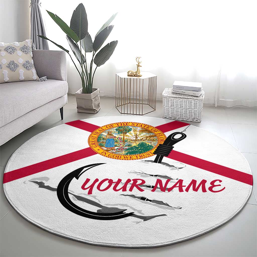 Flag Florida Fishing Round Carpet Fish Hook Rip Detail and Custom Name Red Accent Design - Wonder Print Shop
