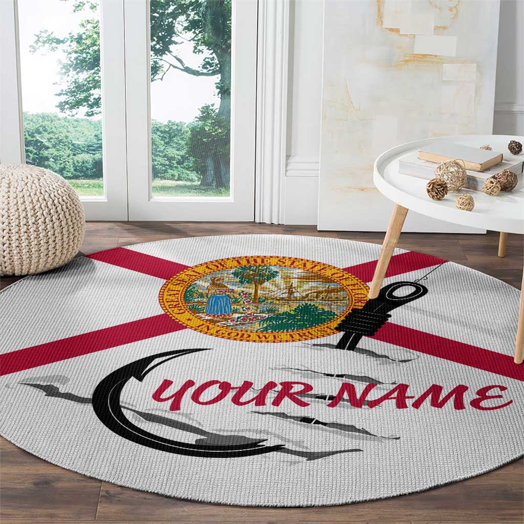Flag Florida Fishing Round Carpet Fish Hook Rip Detail and Custom Name Red Accent Design - Wonder Print Shop