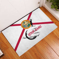 Flag Florida Fishing Rubber Doormat Fish Hook Rip Detail and Custom Name Red Accent Design - Wonder Print Shop