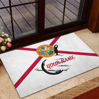 Flag Florida Fishing Rubber Doormat Fish Hook Rip Detail and Custom Name Red Accent Design - Wonder Print Shop
