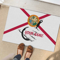 Flag Florida Fishing Rubber Doormat Fish Hook Rip Detail and Custom Name Red Accent Design - Wonder Print Shop