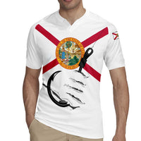 Flag Florida Fishing Rugby Jersey Fish Hook Rip Detail and Custom Name Red Accent Design - Wonder Print Shop
