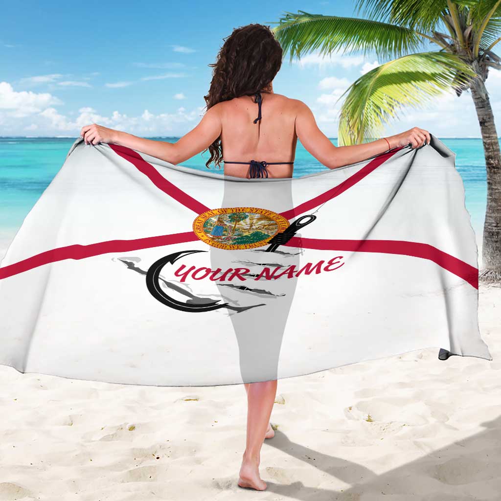 Flag Florida Fishing Sarong Fish Hook Rip Detail and Custom Name Red Accent Design - Wonder Print Shop