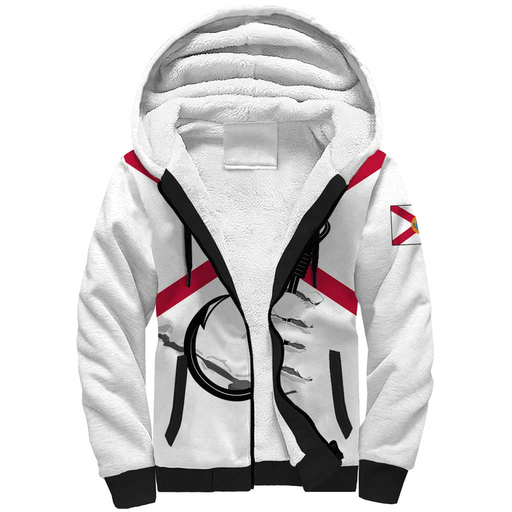 Flag Florida Fishing Sherpa Hoodie Fish Hook Rip Detail and Custom Name Red Accent Design - Wonder Print Shop