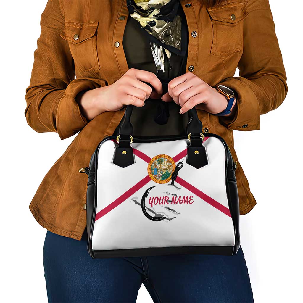 Flag Florida Fishing Shoulder Handbag Fish Hook Rip Detail and Custom Name Red Accent Design - Wonder Print Shop