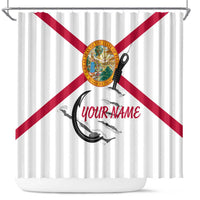 Flag Florida Fishing Shower Curtain Fish Hook Rip Detail and Custom Name Red Accent Design - Wonder Print Shop