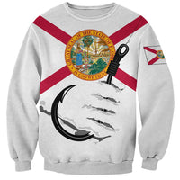 Flag Florida Fishing Sweatshirt Fish Hook Rip Detail and Custom Name Red Accent Design - Wonder Print Shop