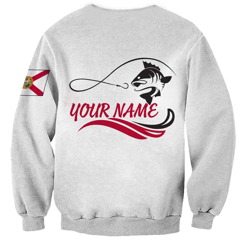 Flag Florida Fishing Sweatshirt Fish Hook Rip Detail and Custom Name Red Accent Design - Wonder Print Shop