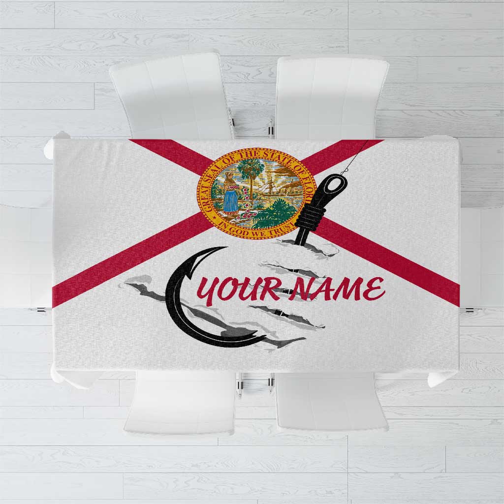 Flag Florida Fishing Tablecloth Fish Hook Rip Detail and Custom Name Red Accent Design - Wonder Print Shop