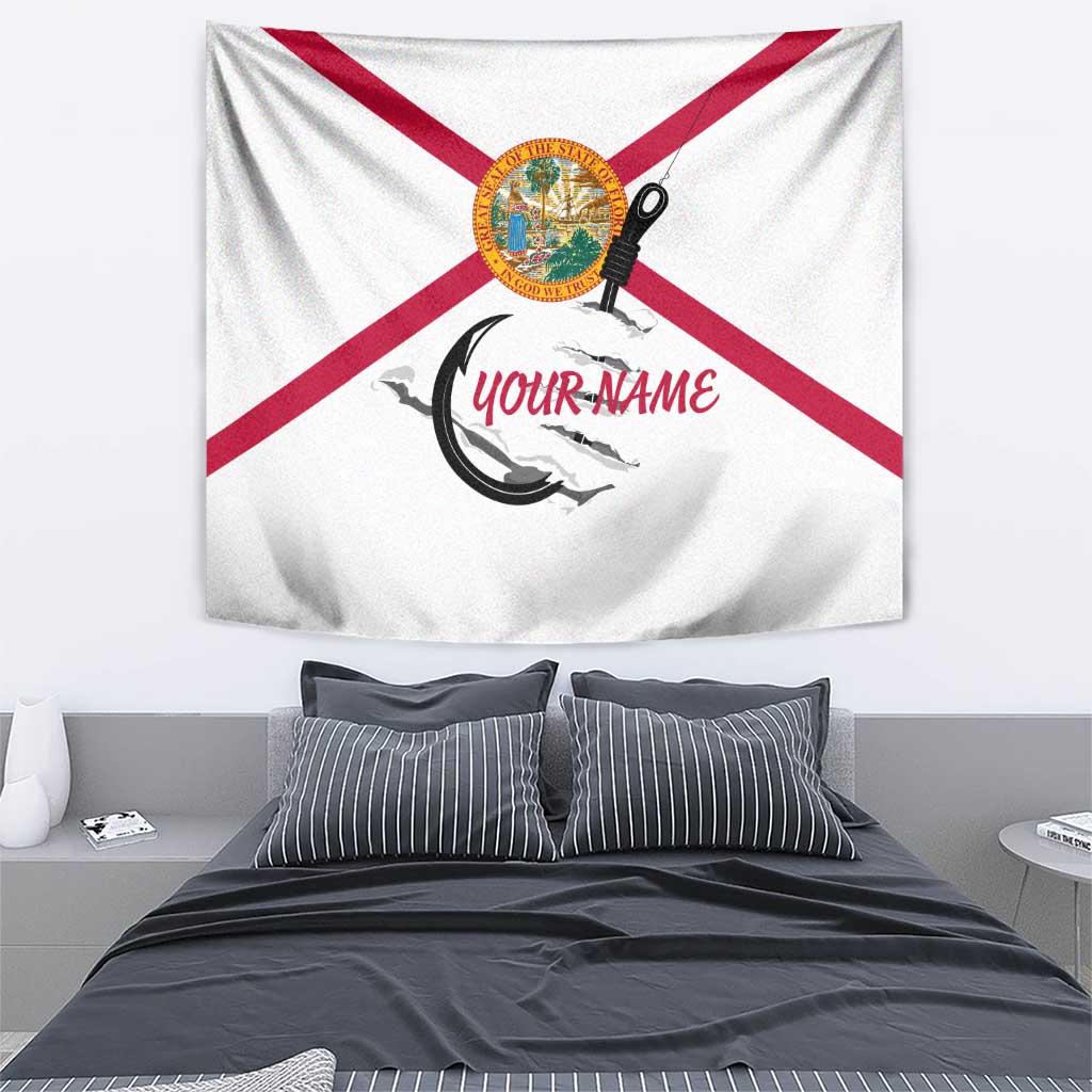 Flag Florida Fishing Tapestry Fish Hook Rip Detail and Custom Name Red Accent Design - Wonder Print Shop
