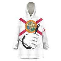 Flag Florida Fishing Wearable Blanket Hoodie Fish Hook Rip Detail and Custom Name Red Accent Design - Wonder Print Shop
