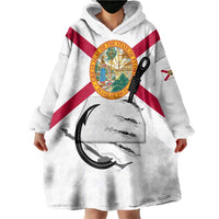Flag Florida Fishing Wearable Blanket Hoodie Fish Hook Rip Detail and Custom Name Red Accent Design - Wonder Print Shop