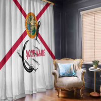 Flag Florida Fishing Window Curtain Fish Hook Rip Detail and Custom Name Red Accent Design - Wonder Print Shop