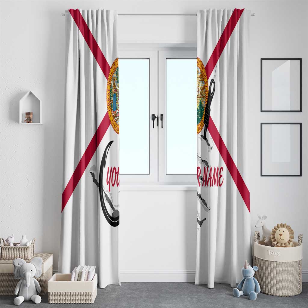 Flag Florida Fishing Window Curtain Fish Hook Rip Detail and Custom Name Red Accent Design - Wonder Print Shop