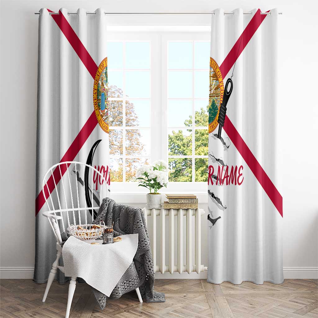 Flag Florida Fishing Window Curtain Fish Hook Rip Detail and Custom Name Red Accent Design - Wonder Print Shop