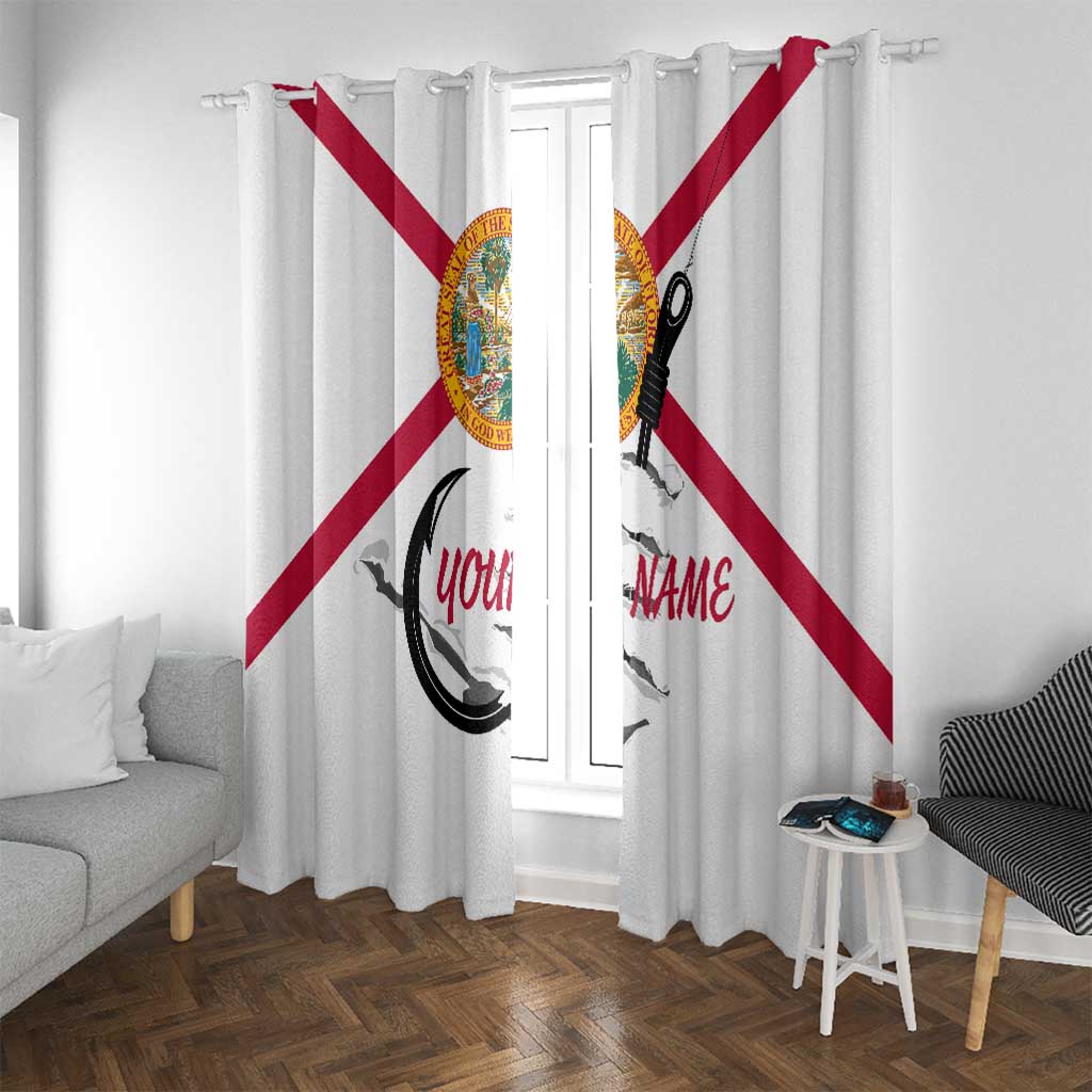 Flag Florida Fishing Window Curtain Fish Hook Rip Detail and Custom Name Red Accent Design - Wonder Print Shop