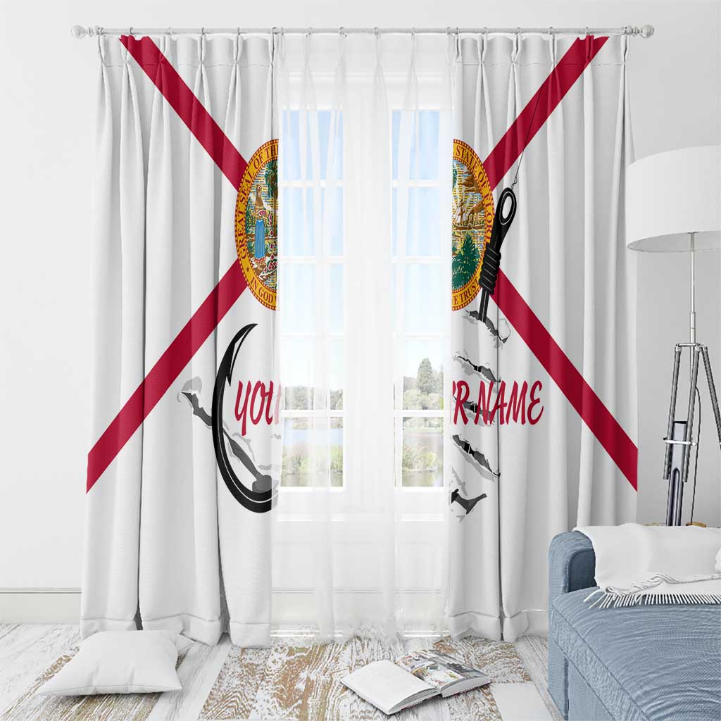 Flag Florida Fishing Window Curtain Fish Hook Rip Detail and Custom Name Red Accent Design - Wonder Print Shop