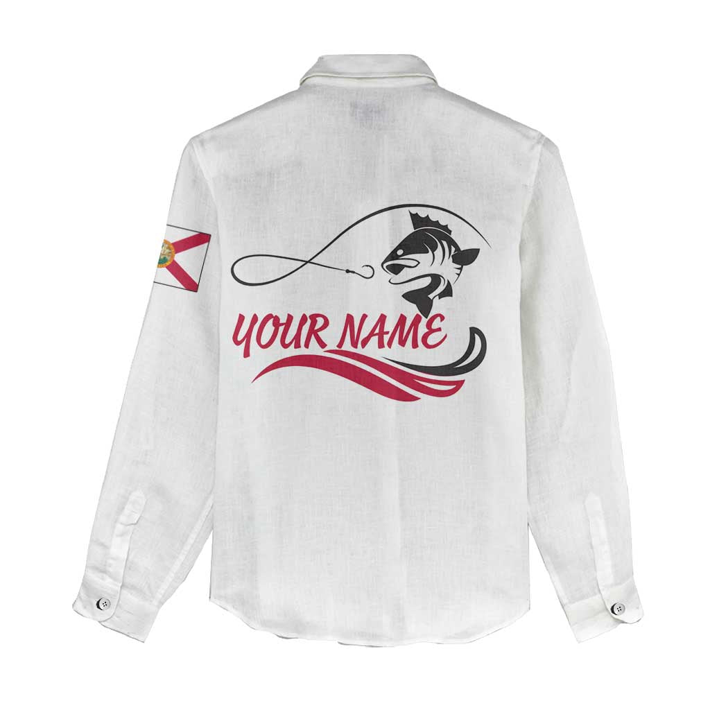 Flag Florida Fishing Women Casual Shirt Fish Hook Rip Detail and Custom Name Red Accent Design - Wonder Print Shop