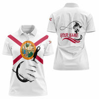 Flag Florida Fishing Women Polo Shirt Fish Hook Rip Detail and Custom Name Red Accent Design - Wonder Print Shop