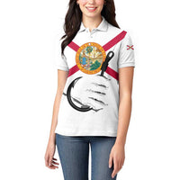 Flag Florida Fishing Women Polo Shirt Fish Hook Rip Detail and Custom Name Red Accent Design - Wonder Print Shop
