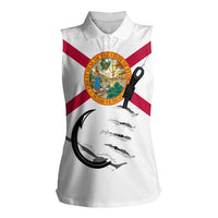 Flag Florida Fishing Women Sleeveless Polo Shirt Fish Hook Rip Detail and Custom Name Red Accent Design - Wonder Print Shop