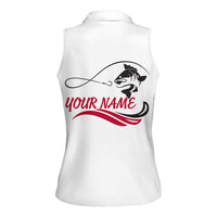 Flag Florida Fishing Women Sleeveless Polo Shirt Fish Hook Rip Detail and Custom Name Red Accent Design - Wonder Print Shop