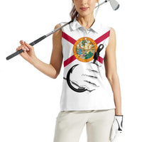 Flag Florida Fishing Women Sleeveless Polo Shirt Fish Hook Rip Detail and Custom Name Red Accent Design - Wonder Print Shop