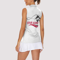 Flag Florida Fishing Women Sleeveless Polo Shirt Fish Hook Rip Detail and Custom Name Red Accent Design - Wonder Print Shop